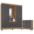 Guarda Roupa Casal Capela com Cômoda Lite 4 Gavetas 2 Portas Nature Cinza - Móveis Leão Guarda Roupa Casal Capela com Cômoda Lite 4 Gavetas 2 Portas Nature Cinza - Móveis Leão