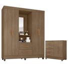 Guarda Roupa Casal Capela e Cômoda 4 Gavetas 2 Portas Lite Carvalho Oak Móveis Leão Guarda Roupa Casal Capela e Cômoda 4 Gavetas 2 Portas Lite Carvalho Oak Móveis Leão