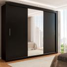 Guarda-Roupa Casal Carol 3 Portas de Correr com Espelho 4 Gavetas Preto - Panorama Móveis