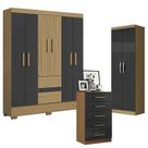 Guarda Roupa Casal Coimbra 2005138 com Armário Multiuso New 2000192 e Cômoda 2014140 Atacama Grafite - Aramóveis