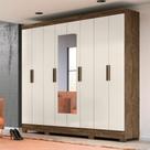 Guarda Roupa Casal com 8 portas com espelho 4 gavetas Castanho Wood / Baunilha Diplomata - Moval