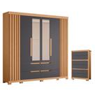 Guarda Roupa Casal com Cômoda Doble Unno 6 Portas de Bater 10 Gavetas Freijo Titanium