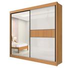 Guarda Roupa Casal com Espelho 2 Portas 6 Gavetas - Titanium Ripado-Cinamomo/Off White - Móveis D'Doro
