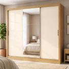 Guarda-Roupa Casal com Espelho 3 Portas de Correr 202x190cm Plata Cinamomo/Off White Marrom
