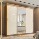 Guarda Roupa Casal com Espelho 3 Portas de Correr e 4 Gavetas 100% MDF London Cinamon/Offwhite Yesca