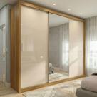 Guarda Roupa Casal com Espelho 3 Portas de Correr e 4 Gavetas 100% MDF London Cinamon/OffWhite Yescasa