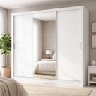 Guarda-Roupa Casal com Espelho 3 Portas de Correr e 4 Gavetas Plata Branco