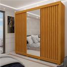 Guarda Roupa Casal com Espelho 3 Portas Pés Royale Ripado 100% MDF