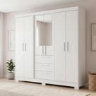 Guarda Roupa Casal com Espelho 6 Portas 3 Gavetas em MDF Select Branco