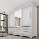 Guarda Roupa Casal com Espelho e Pés 3 Portas 9 Gavetas 199cm Chicago Branco/Neve