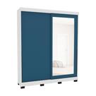 Guarda-Roupa Casal com Espelho Madrid 2 Portas 2 Gavetas Branco e Azul Guarda-Roupa Casal com Espelho Madrid 2 Portas 2 Gavetas Branco e Azul