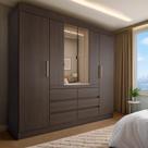 Guarda-Roupa Casal com Espelho Trevi 4 Portas 6 Gavetas Café Guarda-Roupa Casal com Espelho Trevi 4 Portas 6 Gavetas Café