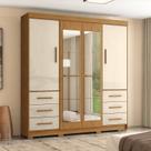 Guarda-roupa Casal com Espelhos 4 Portas 6 Gavetas Estrela