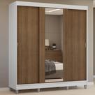Guarda-roupa Casal Com Pés 3 Portas De Correr Com Espelho Branco Rustic Reno Madesa