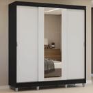 Guarda-Roupa Casal com Pés 3 Portas de Correr com Espelho Preto/Branco Reno Madesa Guarda-Roupa Casal com Pés 3 Portas de Correr com Espelho Preto/Branco Reno Madesa
