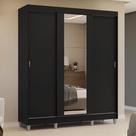 Guarda-Roupa Casal com Pés 3 Portas de Correr com Espelho Preto Reno Madesa