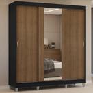 Guarda-roupa Casal Com Pés 3 Portas De Correr Com Espelho Preto Rustic Reno Madesa