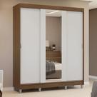 Guarda-Roupa Casal com Pés 3 Portas de Correr com Espelho Rustic/Branco Reno Madesa