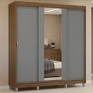 Guarda-roupa Casal Com Pés 3 Portas De Correr Com Espelho Rustic Cinza Reno Madesa