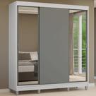 Guarda-Roupa Casal com Pés 3 Portas de Correr com Espelhos Branco/Cinza Reno Madesa