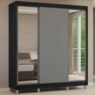 Guarda-Roupa Casal com Pés 3 Portas de Correr com Espelhos Preto/Cinza Reno Madesa Guarda-Roupa Casal com Pés 3 Portas de Correr com Espelhos Preto/Cinza Reno Madesa