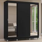 Guarda-Roupa Casal com Pés 3 Portas de Correr com Espelhos Preto Reno Madesa