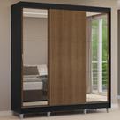 Guarda-Roupa Casal com Pés 3 Portas de Correr com Espelhos Preto/Rustic Reno Madesa Guarda-Roupa Casal com Pés 3 Portas de Correr com Espelhos Preto/Rustic Reno Madesa