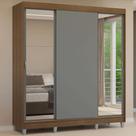 Guarda-Roupa Casal com Pés 3 Portas de Correr com Espelhos Rustic/Cinza Reno Madesa Guarda-Roupa Casal com Pés 3 Portas de Correr com Espelhos Rustic/Cinza Reno Madesa