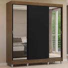 Guarda-Roupa Casal com Pés 3 Portas de Correr com Espelhos Rustic/Preto Reno Madesa Guarda-Roupa Casal com Pés 3 Portas de Correr com Espelhos Rustic/Preto Reno Madesa