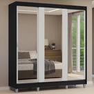 Guarda-Roupa Casal com Pés 3 Portas de Correr de Espelho Preto/Branco Reno Madesa