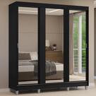 Guarda-Roupa Casal com Pés 3 Portas de Correr de Espelho Preto Reno Madesa Guarda-Roupa Casal com Pés 3 Portas de Correr de Espelho Preto Reno Madesa