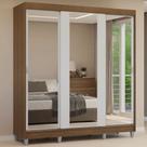 Guarda-roupa Casal Com Pés 3 Portas De Correr De Espelho Rustic Branco Reno Madesa