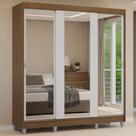 Guarda-Roupa Casal com Pés 3 Portas de Correr de Espelho Rustic/Branco Reno Madesa