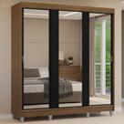 Guarda-roupa Casal Com Pés 3 Portas De Correr De Espelho Rustic Preto Reno Madesa