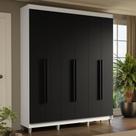 Guarda-Roupa Casal com Pés 6 Portas Batentes Branco/Preto/Preto Saturno Madesa
