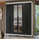 Guarda-Roupa Casal com Pés 6 Portas Batentes com Espelho Branco/Preto/Preto Netuno Madesa