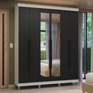 Guarda-Roupa Casal com Pés 6 Portas Batentes com Espelho Branco/Preto/Preto Venus Madesa