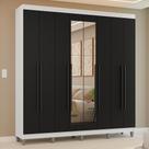 Guarda-Roupa Casal com Pés 8 Portas Batentes com Espelho Branco/Preto/Preto Venus Madesa
