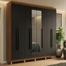 Guarda-Roupa Casal com Pés 8 Portas Batentes com Espelho Rustic/Preto/Preto Saturno Madesa Guarda-Roupa Casal com Pés 8 Portas Batentes com Espelho Rustic/Preto/Preto Saturno Madesa