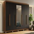 Guarda-Roupa Casal com Pés 8 Portas Batentes com Espelho Rustic/Preto/Rustic Saturno Madesa