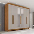 Guarda Roupa Casal com Pés e Espelho 6 Portas 6 Gavetas 100% MDF Itália Plus Off White/Cinamomo
