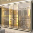 Guarda Roupa Casal com Vidro Reflecta LED 6 Portas com Pés em MDF Absolut New Gelius