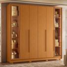 Guarda Roupa Casal com Vidro Reflecta LED 6 Portas e Pés Napoli Albatroz
