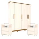 Guarda Roupa Casal Cover Com Kit Mesa De Cabeceira Campeche Off White Nature - Henn