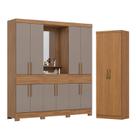 Guarda Roupa Casal Daniel 10 Portas 3 Gavetas com Espelho e Pés Nature Avelã com Armário Multiuso Margarida Cinamomo - Henn Briz