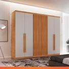 Guarda Roupa Casal Denver Rufato 100% MDF Ripado 4 Gavetas 6 Portas 220cm - Naturale/Off-white