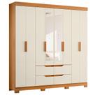 Guarda Roupa Casal Doble 08 Portas com Espelho Cinamomo Off White - Móveis Albatroz