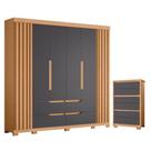 Guarda Roupa Casal Doble 6 Portas de Bater Cômoda Unno 6 Gavetas MDP Titânio