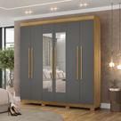 Guarda Roupa Casal Doral 6 Portas de Bater 2 com Espelhos 2 Gavetas Nature/Chumbo G98 - Gran Belo