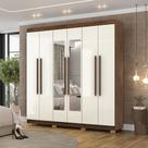 Guarda Roupa Casal Doral 6 Portas de Bater 2 com Espelhos 2 Gavetas Nogueira/OffWhite G98 - Gran Belo
